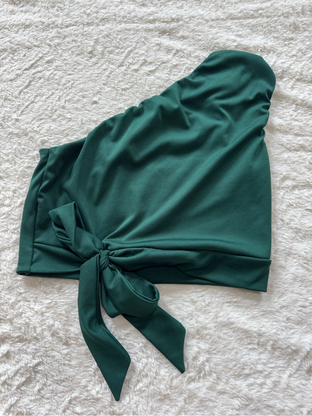 Forest Green One-Shoulder Tie Crop Top